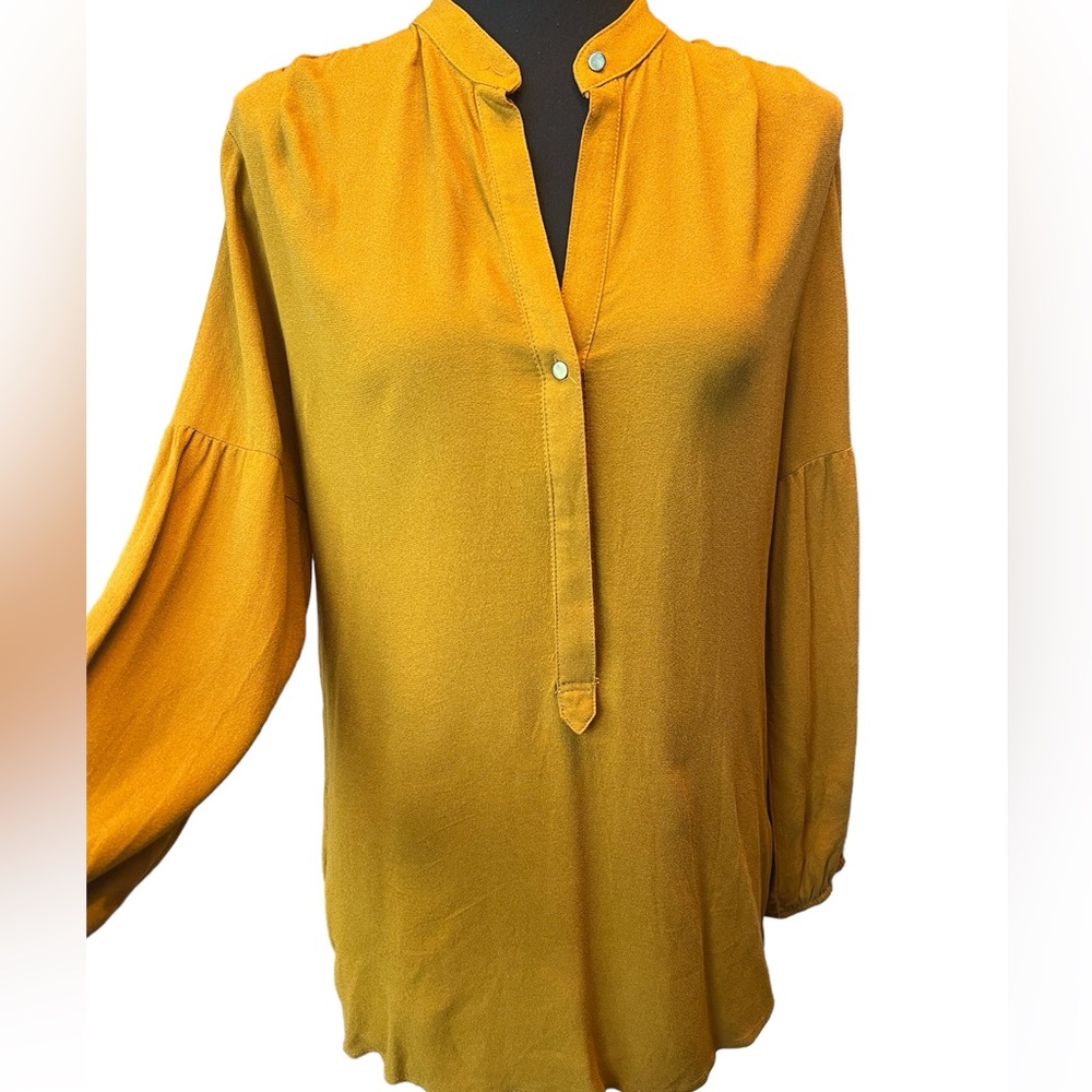 NWT Zara Gold Long Sleeve Blouson Sleeve  Blouse Size Medium